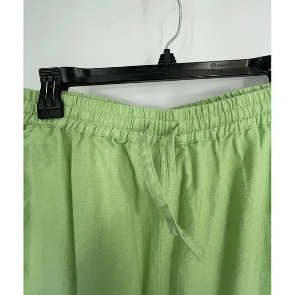 NWT Denim & Co Womens 1X Pants Suit Linen Blend Lime Green Safari Tunic Pockets - Picture 13 of 16